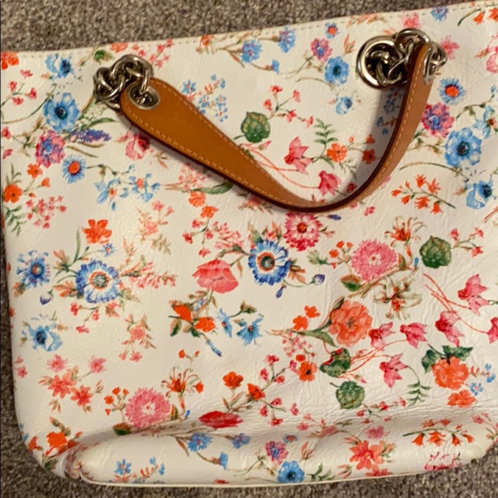 White floral leather tote